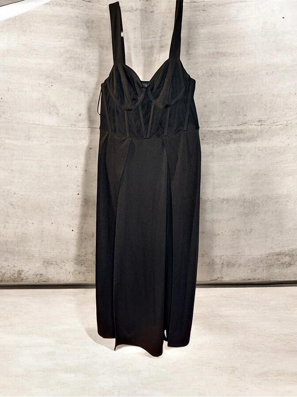 Cider Bowknot Square Neck Corset Split Maxi Dress Black XXL Like New